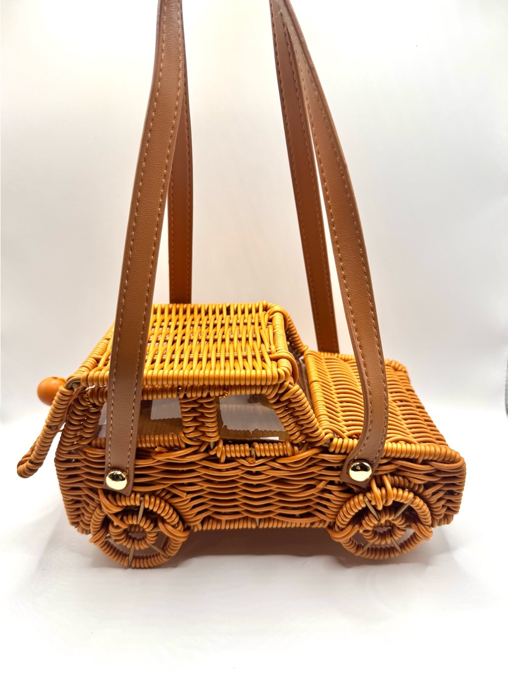 Tommy Bahama Woven Mini Car-Shaped Bag in Honey Brown with Tan Straps